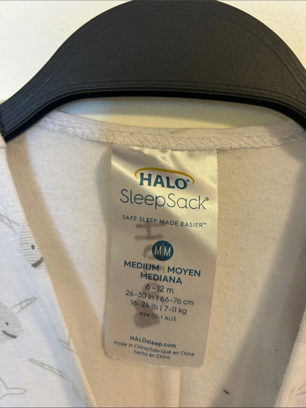 Halo Sleep Sack in Light Gray with Whale Print, Size Medium / 6-12 Months